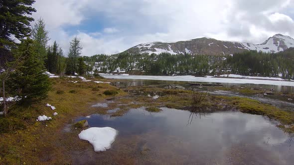 Glacier Lake in Canadian Rockies During a Cloudy Day.