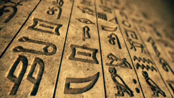 Endless animation focused on the ancient hieroglyphs. Closeup. Loopable. HD