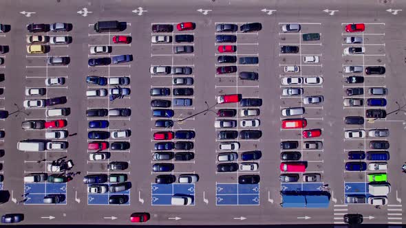 Aerial View a Large Number of Cars Different Brands Standing Parking Lot
