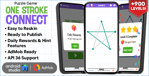 One Stroke Connect - Puzzle Game Android Studio Project with AdMob Ads + Ready to Publish