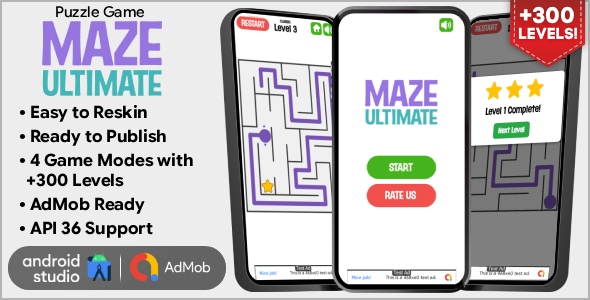 Maze Ultimate - Puzzle Game Android Studio Project with AdMob Ads + Ready to Publish
