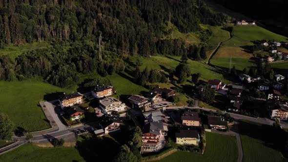 Lush Green Woodland Near The Town Landscape Of Kaprun In Pinzgau Valley, Salzburg, Austria. aerial