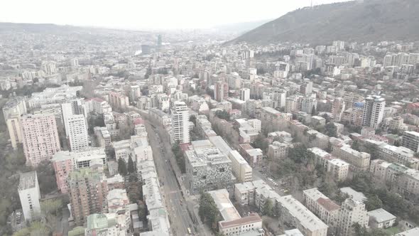 Aerial view of Ilia Chavchavadze avenue in the center of Tbilisi. Georgia 2021