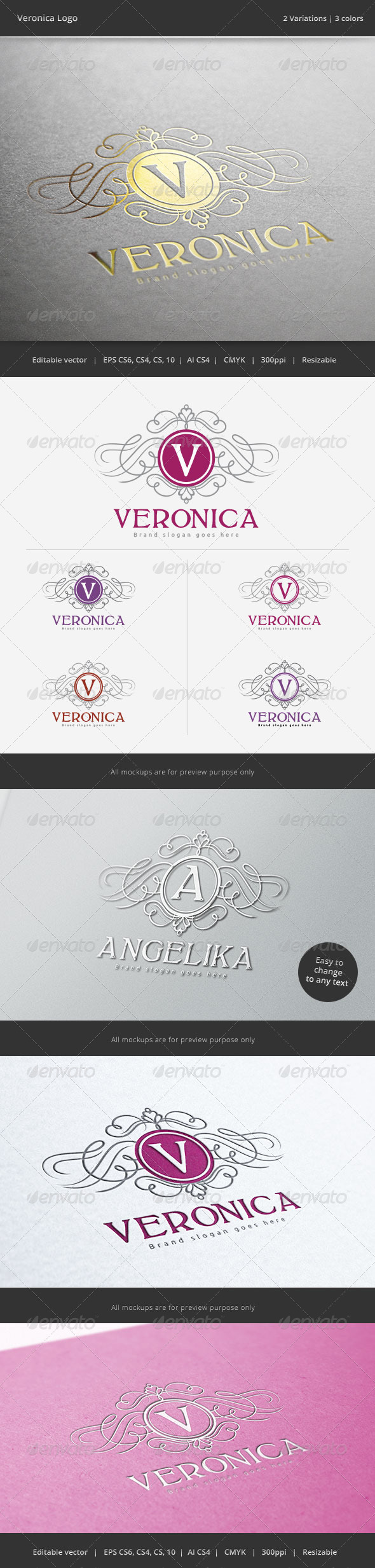 Veronica Letter Crest  Logo