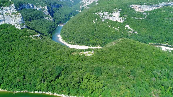 The gorges of the Ardeche in France seen from the sky