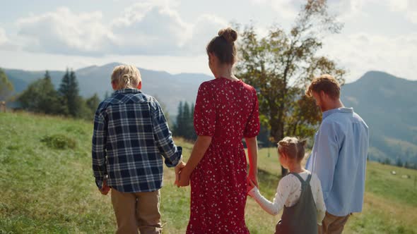 Family Spending Vacation Meadow Sunny Day