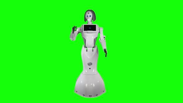 Robot Talks and Shows Hands. Green Screen