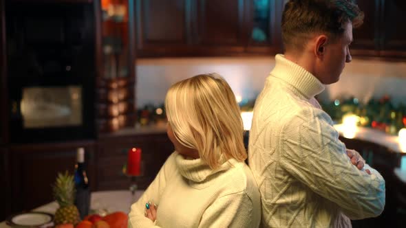 Argued Dissatisfied Caucasian Couple Standing Back to Back Looking at Each Other with Irritated