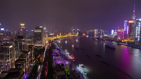 Shanghai Boats Sail Along Huangpu River in China Timelapse