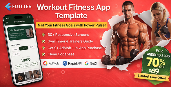 Power Pulse - Workout Exercise Flutter ready to publish with ads & IAP