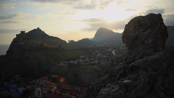 Panorama of Ancient Genoese Fortress in Sudak Town