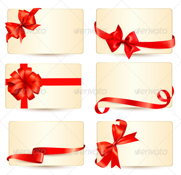 Set of Gift Cards with Red Gift Bows