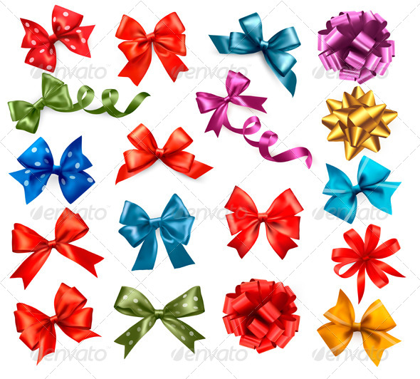 Big Collection of Color Gift Bows with Ribbons