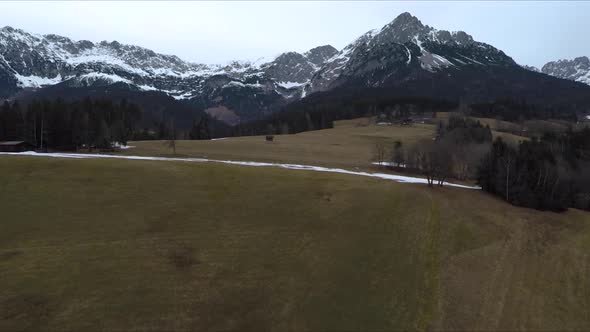 Flying Drone over Swiss Alps in Austria