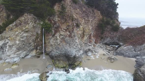 4K Aerial view of McWay Falls in Big Sur California USA