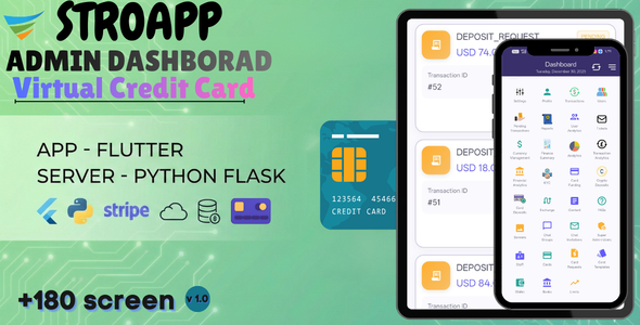 Admin Panel Virtual Card & Digital Wallet | Flutter App with Python Flask