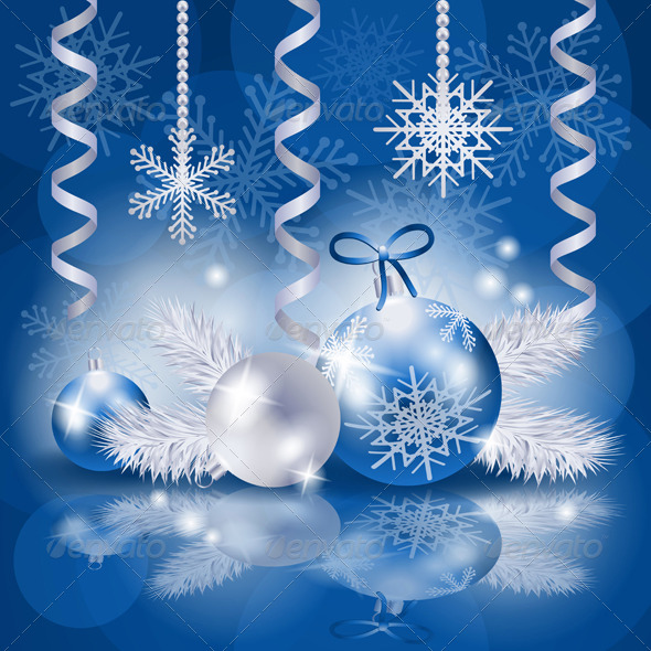 Christmas Background with Baubles in Blue