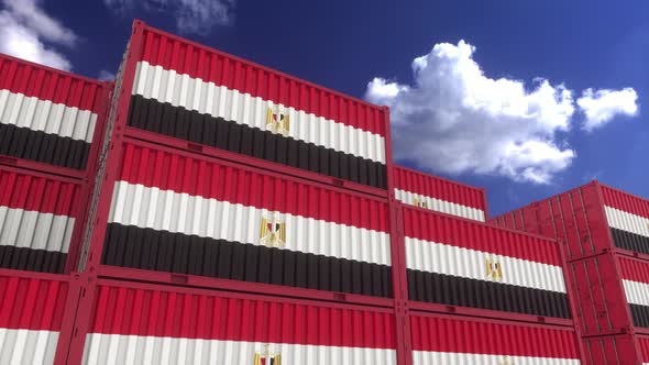 Egypt Flag Containers are Located at the Container Terminal