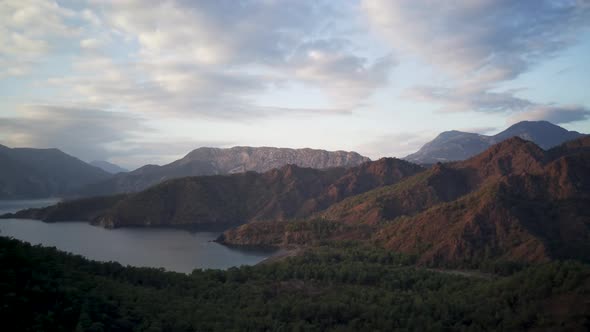 Drone view on natural park among tracking path lycian way