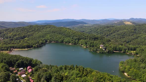 Aerial view of Lake Pocuvadlo in the locality of Banska Stiavnica in Slovakia