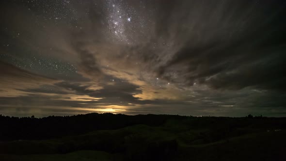 Clouds in Starry Night Stars Milky Way Sky in Summer Evening in New Zealand Astronomy