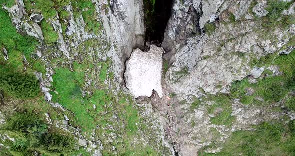 Top View of Steep Mountain Cliffs and an Ice Cave