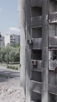 Vertical Video of a Destroyed Residential Building in Ukraine During the War