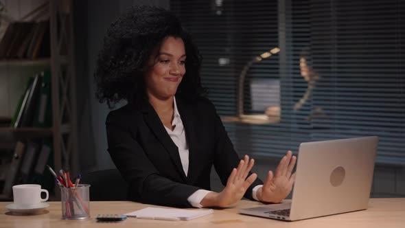 Portrait of African American Woman Typing on Laptop Sends an Email to Client and is Happy with