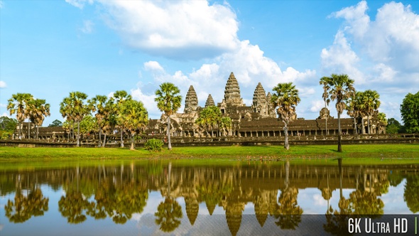 6K Angkor Wat Time Lapse with Lake Reflection in Siem Reap, Cambodia