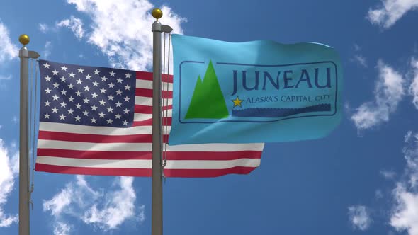 Usa Flag Vs Juneau City Flag Alaska  On Flagpole