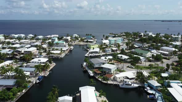 Aerial drone video Florida keys residential waterfront homes