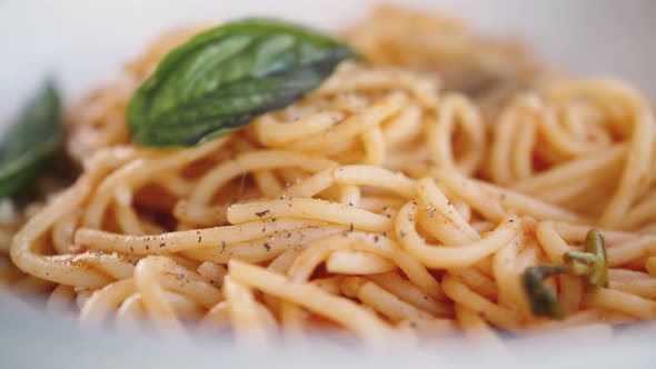 Woman Eating Pasta With Sauce Bolognese