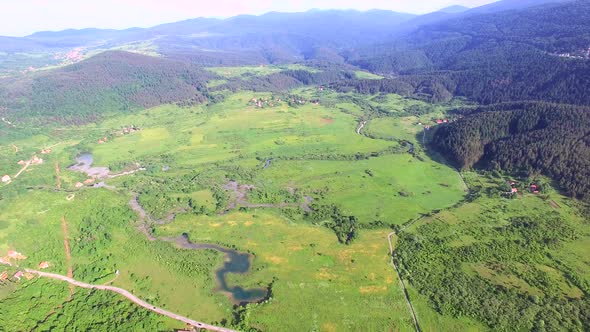 Aerial view of Jesenica river and surrounding in Croatian region Lika.