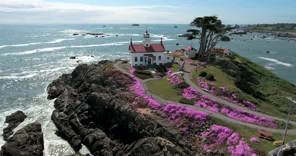 Flying around lighthouse at Crescent City, CA