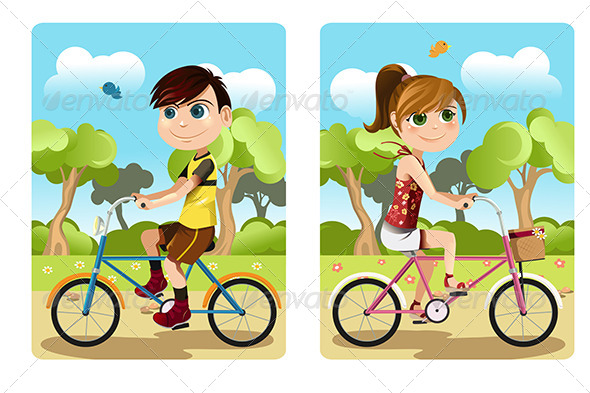 Kids Riding Bicycle