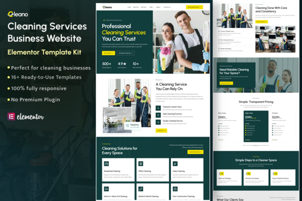 Cleano - Cleaning Services Elementor Template Kit