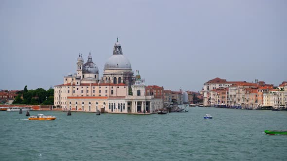 Venice Lagoon View and Basilica of Santa Maria della Salute in Italy -  panning