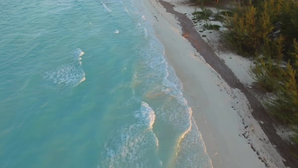 Aerial drone view of a deserted beach in the Bahamas, Caribbean. 