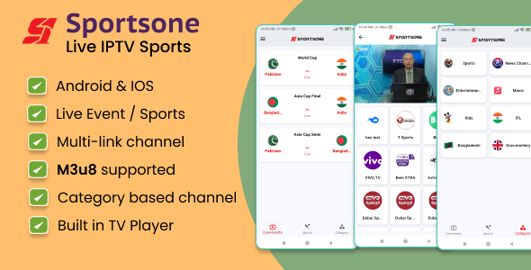Sportsone – Live IPTV App with Laravel Admin Panel (Flutter Android & iOS)