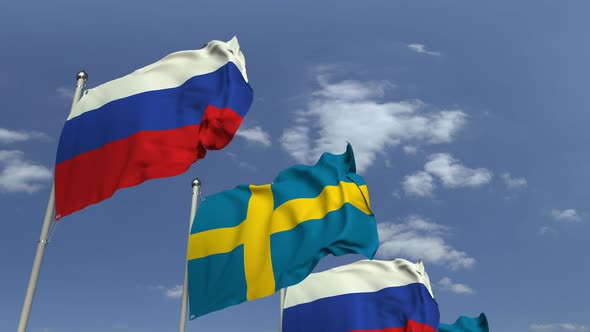 Many Flags of Sweden and Russia