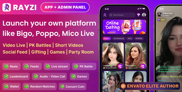 Rayzi : Live streaming, PK Battel, Multi Live, Voice Chat Room, Beauty Filter with Admin Panel