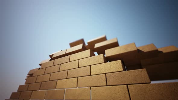 A brick by brick wall building animation. Filled with bright cement. HD