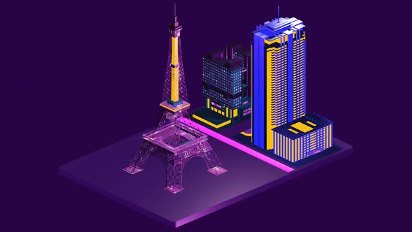 Isometric Eiffel Tower midnight