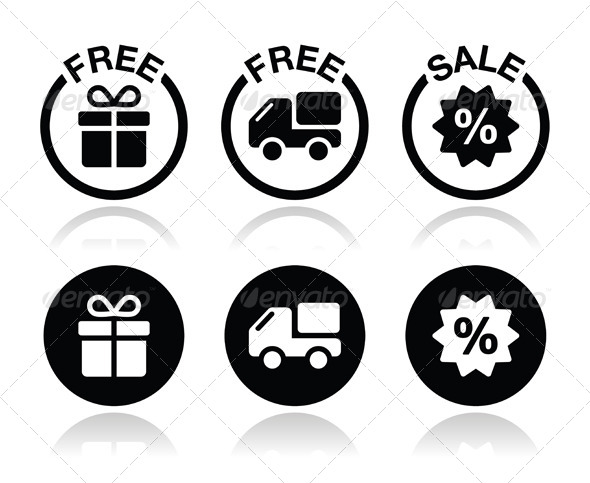 Free Delivery, Gift and Sale Icons Set