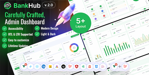 Bankhub - Vuejs, Next.js, HTML, Laravel, Angular, Tailwind CSS Fintech and Banking  Admin Dashboard