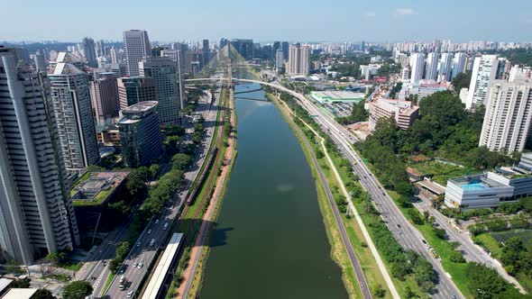 Buildings at Pinheiros highway road at downtown district of Sao Paulo Brazil.