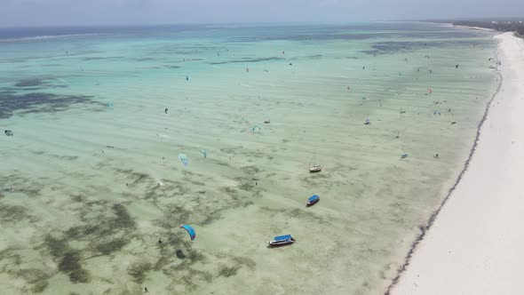 Zanzibar Tanzania  Kitesurfing Near the Shore Slow Motion