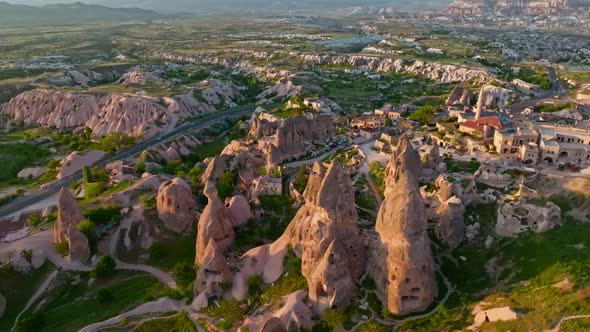 Awesome aerial view of Uchisar 4 K Turkey Cappadocia