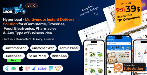 Hyperlocal - Multivendor eCommerce, Grocery, Food, Pharmacy Flutter Delivery app - Admin & Website