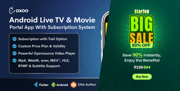 OXOO - Flutter Live TV & Movie Portal App for iOS And Android